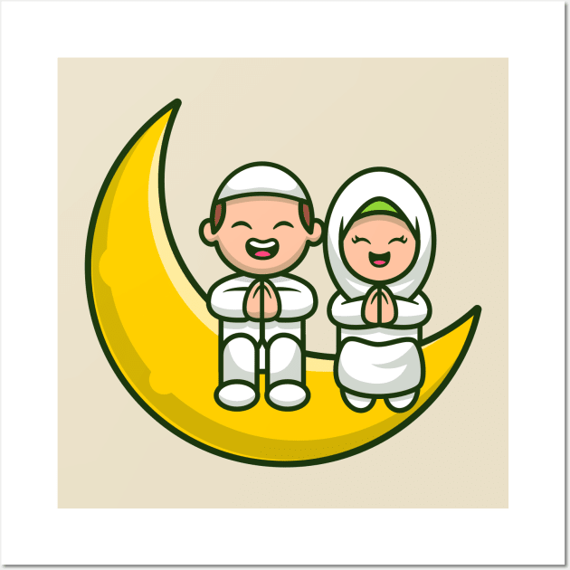 Cute Moslem Couple Sitting On Moon Wall Art by Catalyst Labs